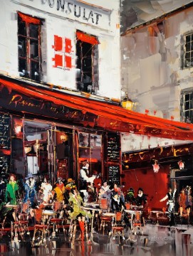  Montmartre Oil Painting - KG Le Consulate Terrasse Montmartre Paris with palette knife